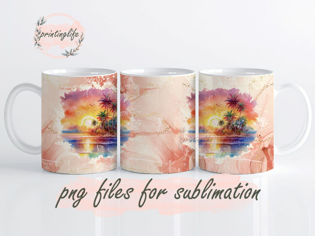 Beach PNG, Beach Wrap, Beach Sunset Mug Wrap Design, Instant Digital Design Download Mug Wrap Design, Mug Design PNG Sublimation PrintingLife 