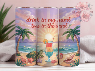 Beach Quote Summer 20oz Tumbler, Tropical Cocktail, Orange Slice, Whimsical Design, Summer Vibes, Skinny Tumbler, Sublimation PNG Sublimation Li Zamperini 