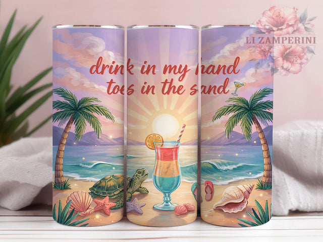Beach Quote Summer 20oz Tumbler, Tropical Cocktail, Orange Slice, Whimsical Design, Summer Vibes, Skinny Tumbler, Sublimation PNG Sublimation Li Zamperini 