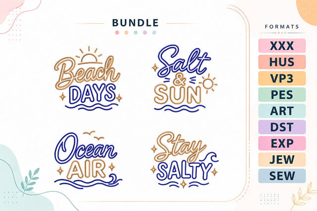 Beach Quotes Embroidery Bundle Salt And Sun Ocean Air Stay Salty Designs Embroidery/Applique DESIGNS sg embroidery 