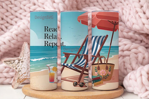 Beach Reading 20oz Tumbler Wrap Sublimation DesignSVG 