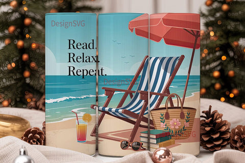Beach Reading 20oz Tumbler Wrap Sublimation DesignSVG 