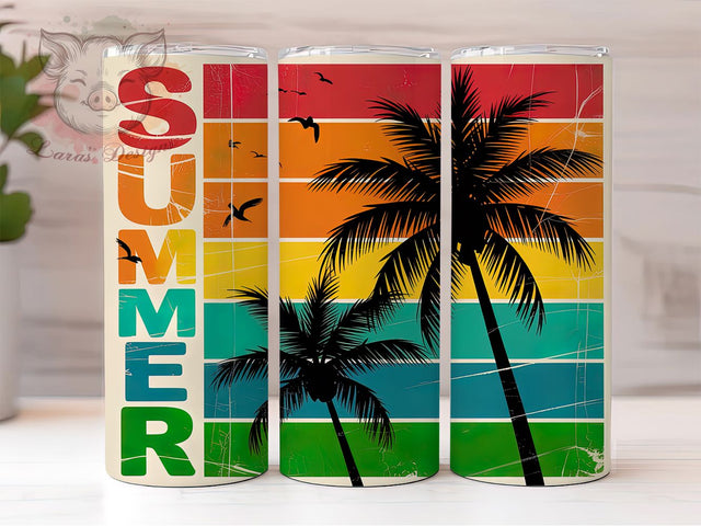 Beach Retro Summer Gradient 20oz Tumbler Wrap, Retro Poster, Striped Gradient, Summer Vibes, Single Canvas, 20oz Tumbler Wrap, Sublimation PNG Sublimation Lara' s Designs 