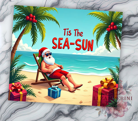 Beach Santa Tumbler, Tis The Sea Sun, 20 Oz Tumbler, Sublimation Design, Summer Christmas, Holiday Drinkware, PNG Download Sublimation Li Zamperini 