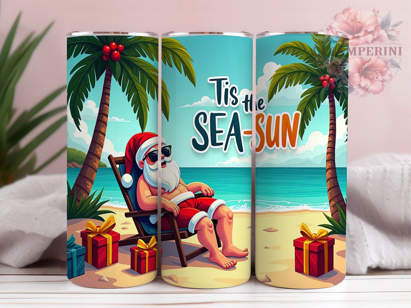 Beach Santa Tumbler, Tis The Sea Sun, 20 Oz Tumbler, Sublimation Design, Summer Christmas, Holiday Drinkware, PNG Download Sublimation Li Zamperini 