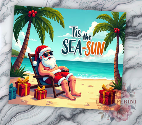 Beach Santa Tumbler, Tis The Sea Sun, 20 Oz Tumbler, Sublimation Design, Summer Christmas, Holiday Drinkware, PNG Download Sublimation Li Zamperini 