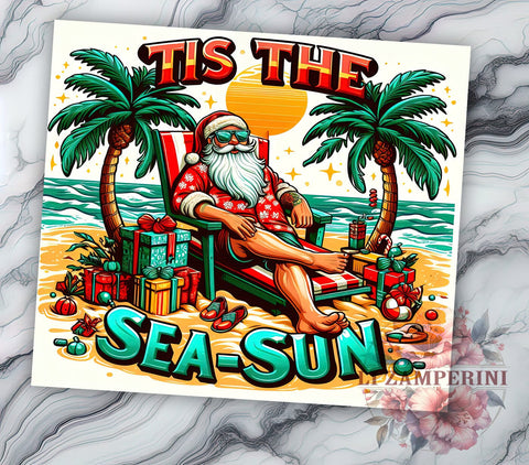 Beach Santa Tumbler, Tis The Sea Sun, 20 Oz Tumbler, Sublimation Design, Summer Christmas, Holiday Drinkware, PNG Download Sublimation Li Zamperini 