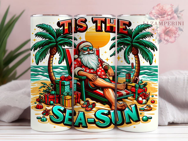 Beach Santa Tumbler, Tis The Sea Sun, 20 Oz Tumbler, Sublimation Design, Summer Christmas, Holiday Drinkware, PNG Download Sublimation Li Zamperini 