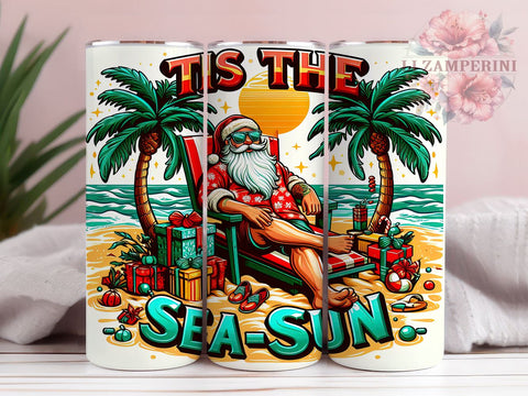Beach Santa Tumbler, Tis The Sea Sun, 20 Oz Tumbler, Sublimation Design, Summer Christmas, Holiday Drinkware, PNG Download Sublimation Li Zamperini 