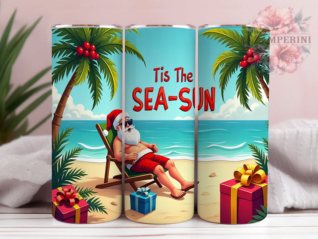 Beach Santa Tumbler, Tis The Sea Sun, 20 Oz Tumbler, Sublimation Design, Summer Christmas, Holiday Drinkware, PNG Download Sublimation Li Zamperini 