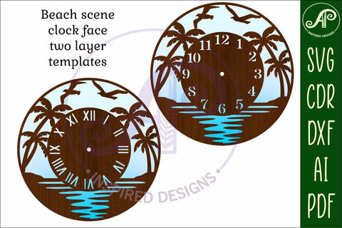 Beach scene clock wall clock laser cut files SVG APInspireddesigns 