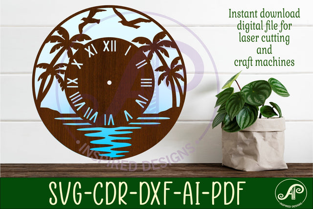 Beach scene clock wall clock laser cut files SVG APInspireddesigns 