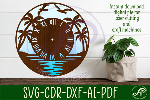 Beach scene clock wall clock laser cut files SVG APInspireddesigns 