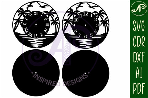 Beach scene clock wall clock laser cut files SVG APInspireddesigns 