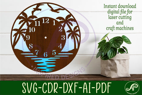 Beach scene clock wall clock laser cut files SVG APInspireddesigns 