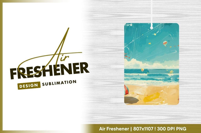 Beach scene illustration with hot air balloons stars and ocean waves Sublimation Regulrcrative 