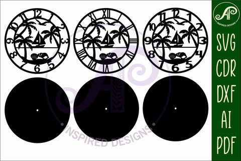 Beach scene wall clock laser cut files, SVG file. SVG APInspireddesigns 