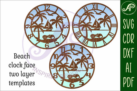 Beach scene wall clock laser cut files, SVG file. SVG APInspireddesigns 