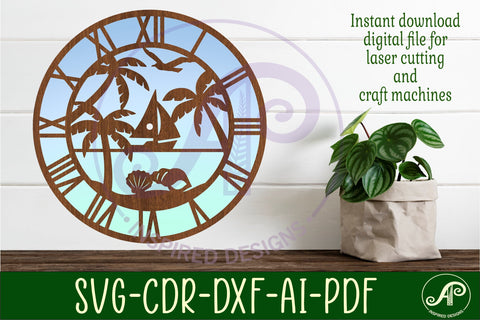 Beach scene wall clock laser cut files, SVG file. SVG APInspireddesigns 