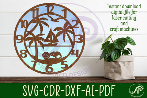 Beach scene wall clock laser cut files, SVG file. SVG APInspireddesigns 