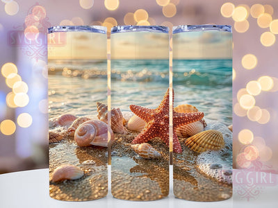 Beach Seashell Starfish 20oz Tumbler, Beach Theme, Seashell Motif, Starfish Design, Coastal Charm, Ocean Accent, Sublimation Wrap, 20oz Tumbler Sublimation SvggirlplusArt 