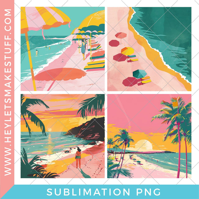 Beach Set of 4 - Sublimation Sublimation Hey Let's Make Stuff 