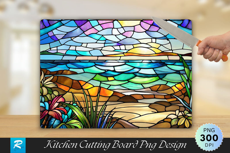 Beach Stained Glass Cutting Board Sublimation Regulrcrative 