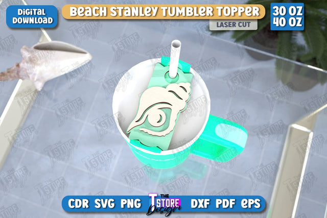 Beach Stanley Topper Laser Cut | Summer Design | Tumbler Tag | Stanley Cup Accessories | CNC File SVG The T Store Design 