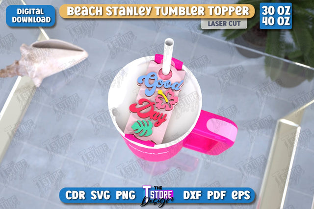 Beach Stanley Topper Laser Cut | Summer Design | Tumbler Tag | Stanley Cup Accessories | CNC File SVG The T Store Design 