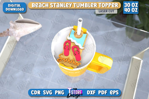 Beach Stanley Toppers Laser Cut Bundle | Summer Design | Tumbler Tag | Stanley Cup Accessories | CNC Files SVG The T Store Design 