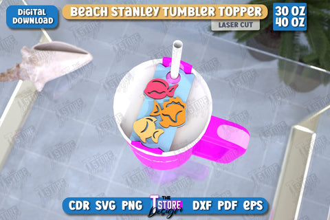 Beach Stanley Toppers Laser Cut Bundle | Summer Design | Tumbler Tag | Stanley Cup Accessories | CNC Files SVG The T Store Design 
