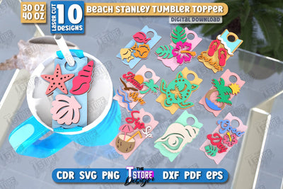 Beach Stanley Toppers Laser Cut Bundle | Summer Design | Tumbler Tag | Stanley Cup Accessories | CNC Files SVG The T Store Design 