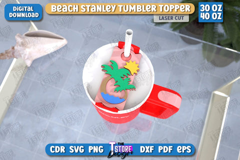 Beach Stanley Toppers Laser Cut Bundle | Summer Design | Tumbler Tag | Stanley Cup Accessories | CNC Files SVG The T Store Design 