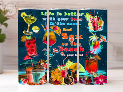 Beach Summer 20oz Tumbler Png, Straight & Tapered Tumbler Png, Drink In My Hand Toes In The Sand Tumbler Png, Digital Download PNG Sublimation Lara' s Designs 