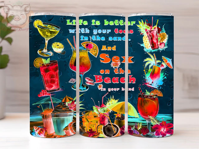 Beach Summer 20oz Tumbler Png, Straight & Tapered Tumbler Png, Drink In My Hand Toes In The Sand Tumbler Png, Digital Download PNG Sublimation Lara' s Designs 