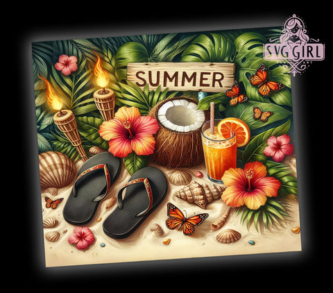 Beach Summer 20oz Tumbler Wrap Sublimation Design, Straight Tapered Tumbler Wrap, Summer Vacation Tumbler Png, Instant Digital Download Sublimation SvggirlplusArt 