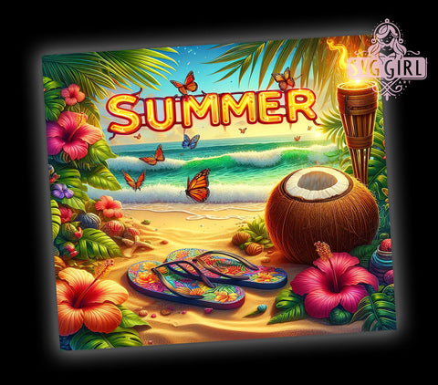 Beach Summer 20oz Tumbler Wrap Sublimation Design, Straight Tapered Tumbler Wrap, Summer Vacation Tumbler Png, Instant Digital Download Sublimation SvggirlplusArt 