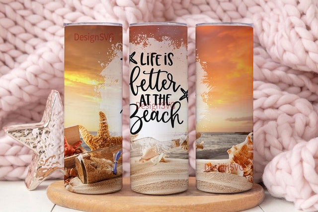 Beach Summer Ocean Tumbler Wrap, Life is Better at the Beach, Sand Glitter Digital Download, Summer Tumbler Wrap PNG, 20oz Tumbler Design Sublimation DesignSVG 