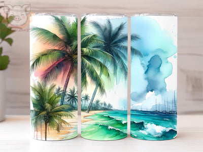 Beach Summer Palm 20oz Tumbler Png, Sublimation Design, Beach Palm Trees Tumbler Png, Digital Download PNG Sublimation Lara' s Designs 