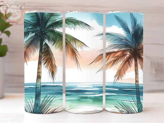 Beach Summer Palm 20oz Tumbler Png, Sublimation Design, Beach Palm Trees Tumbler Png, Digital Download PNG Sublimation Lara' s Designs 