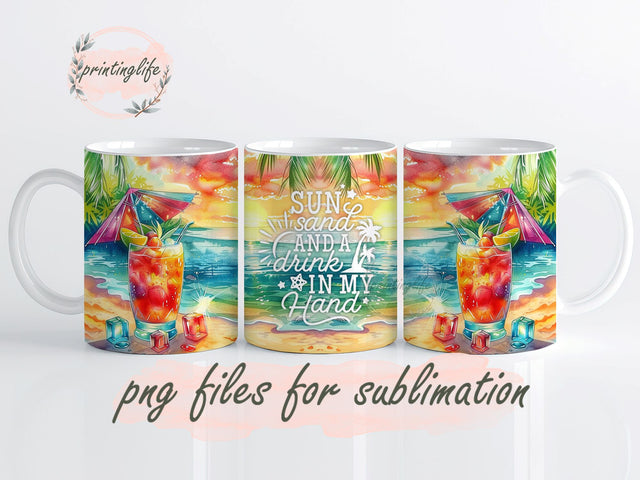 Beach Summer Vacation Mug Wrap Design, Instant Digital Design Download Mug Wrap Design, Mug Design PNG Sublimation PrintingLife 