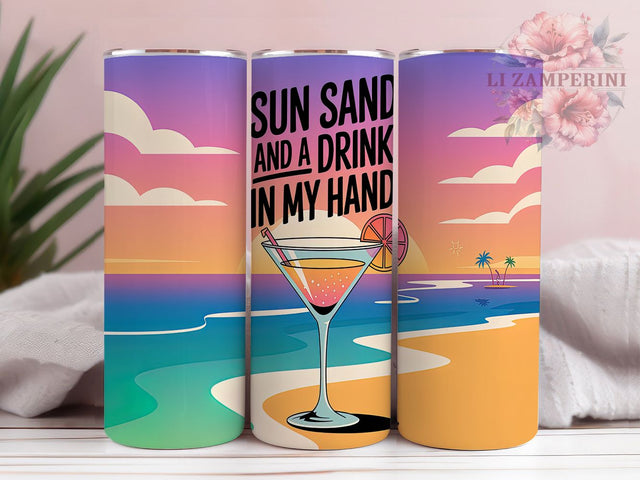 Beach Sun & Sand Coastal Tumbler Wrap, Drink In Hand Tumbler Wrap, Tropical 20Oz Sublimation, Summer Beach Cup Wrap, Coastal Vacation Tumbler, Seaside Drinkware Design Sublimation Li Zamperini 
