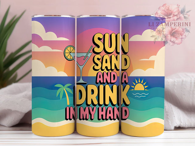 Beach Sun & Sand Coastal Tumbler Wrap, Drink In Hand Tumbler Wrap, Tropical 20Oz Sublimation, Summer Beach Cup Wrap, Coastal Vacation Tumbler, Seaside Drinkware Design Sublimation Li Zamperini 