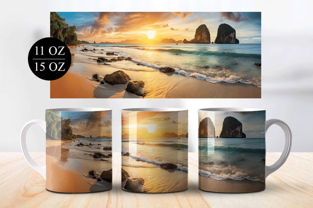 Beach Sunrise 11 & 15oz Full Mug Wrap Sublimation Design PNG Sublimation BijouBay 