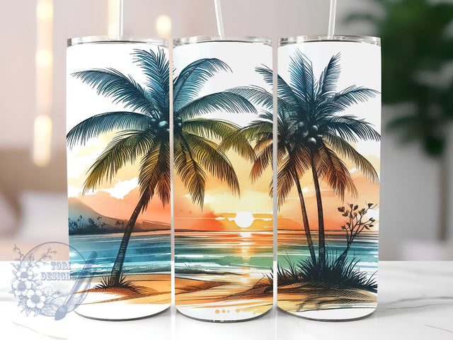 Beach Sunset 20 oz Skinny Tumbler Sublimation Design, Beach Tumbler Png, Straight & Tapered Tumbler Wrap, Instant Digital Download Sublimation ToriDesigns 