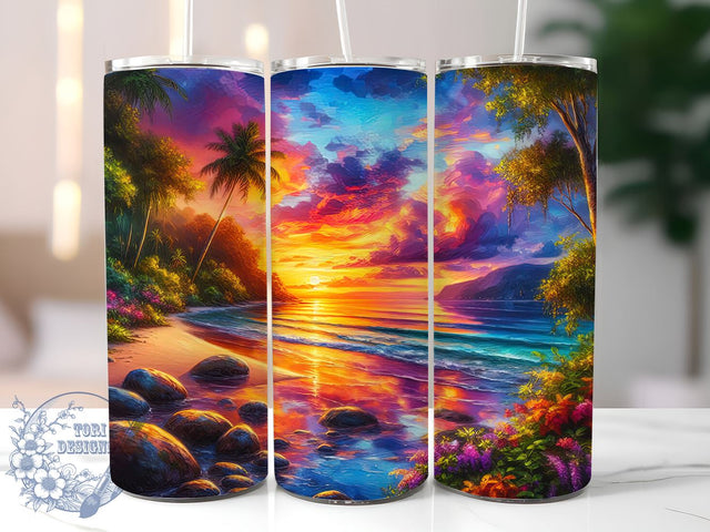 Beach Sunset 20oz Skinny Tumbler, Ocean Tumbler Png, Straight & Tapered Tumbler Wrap, Instant Digital Download Sublimation ToriDesigns 