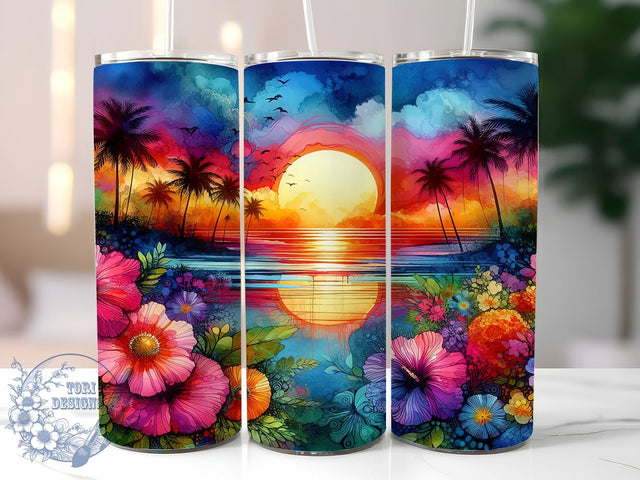 Beach Sunset 20oz Skinny Tumbler PNG, Ocean Sunset Tumbler Sublimation Wrap, Straight & Tapered Tumbler Wrap, Instant Digital Download Sublimation ToriDesigns 