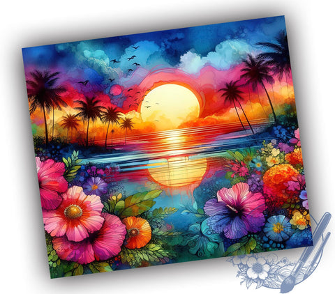 Beach Sunset 20oz Skinny Tumbler PNG, Ocean Sunset Tumbler Sublimation Wrap, Straight & Tapered Tumbler Wrap, Instant Digital Download Sublimation ToriDesigns 