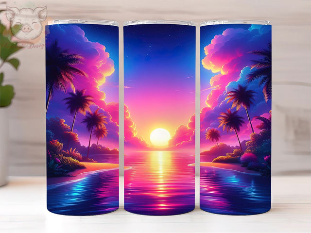 Beach Sunset 20oz Tumbler Png, Straight & Tapered Tumbler Png, Ocean Tumbler Png, Digital Download PNG Sublimation Lara' s Designs 