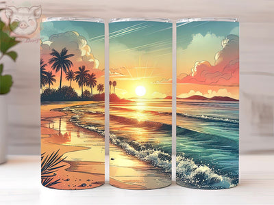 Beach Sunset 20oz Tumbler Png, Sublimation Design, Ocean palm Tumbler Png, Digital Download PNG Sublimation Lara' s Designs 